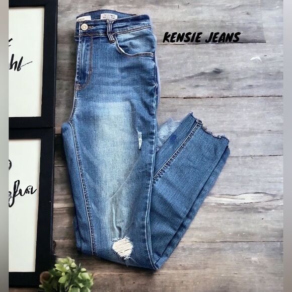 KENSIE JEANS THE ULTIMATE HIGH RISE SKINNY WASH LOOK WITH HOLES SIZE 4/27 - Picture 1 of 7
